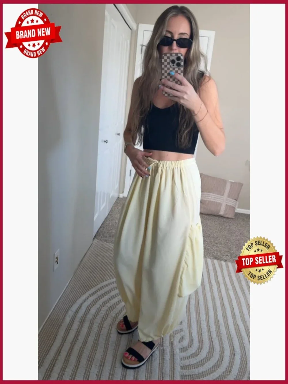 Drawstring Harem Pants with Pockets Boho Baggy Gauze Palazzo Summer Travel - Picture 7 of 7
